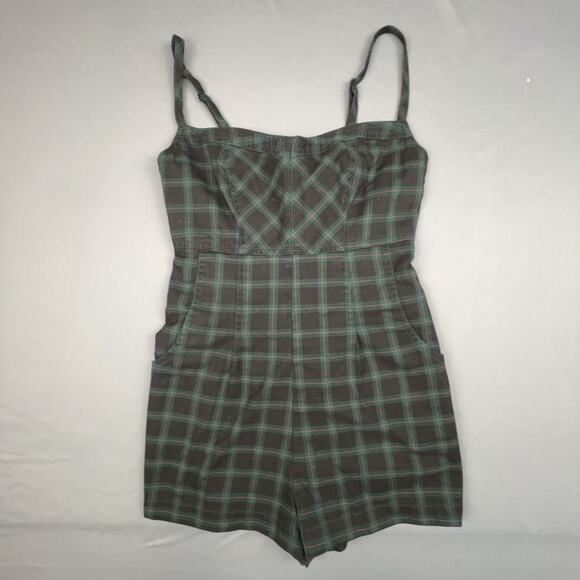 Urban Outfitters Plaid Romper Green Black Medium Tartan Grunge Clueless - Picture 1 of 6